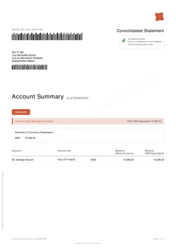 Preview of bsb-001: a synthetic Straits Capital bank statement from Singapore