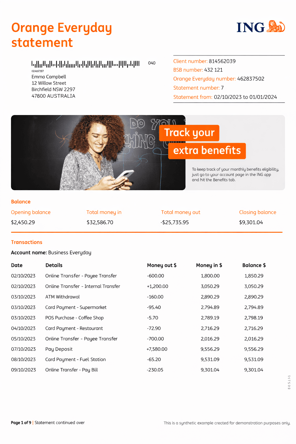 Example ING Bank statement