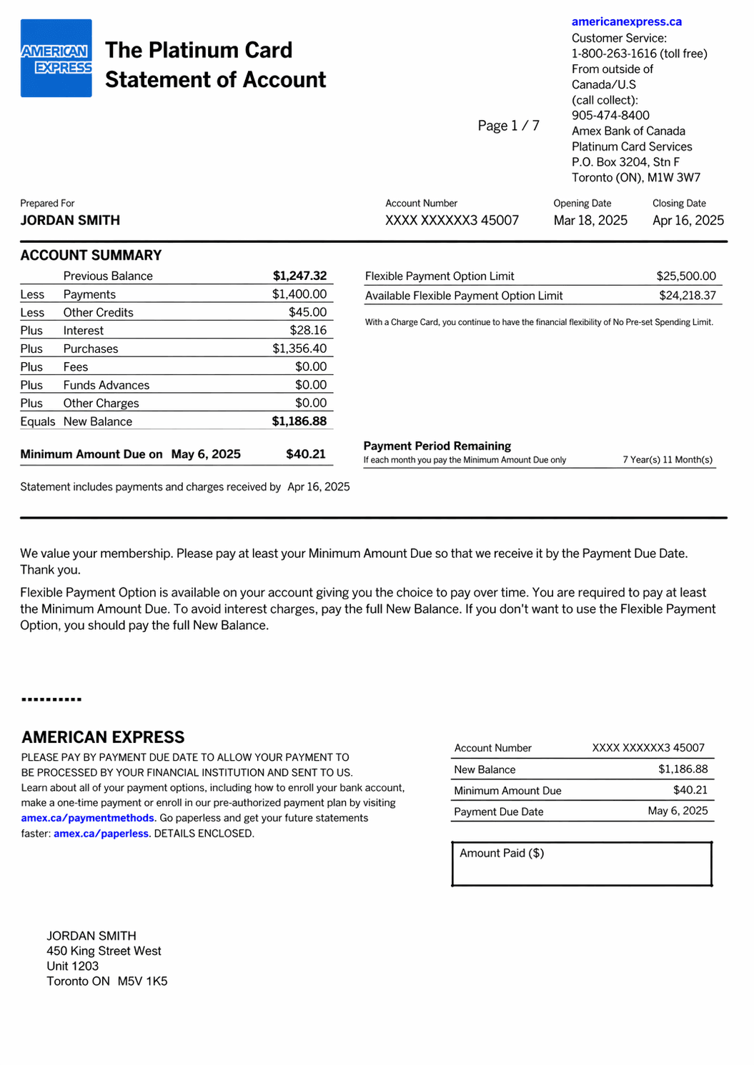 Example Amex credit card statement