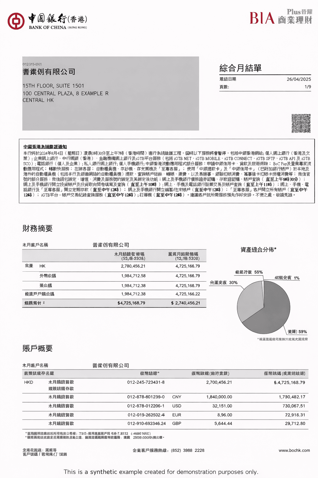 Bank of China bank statement