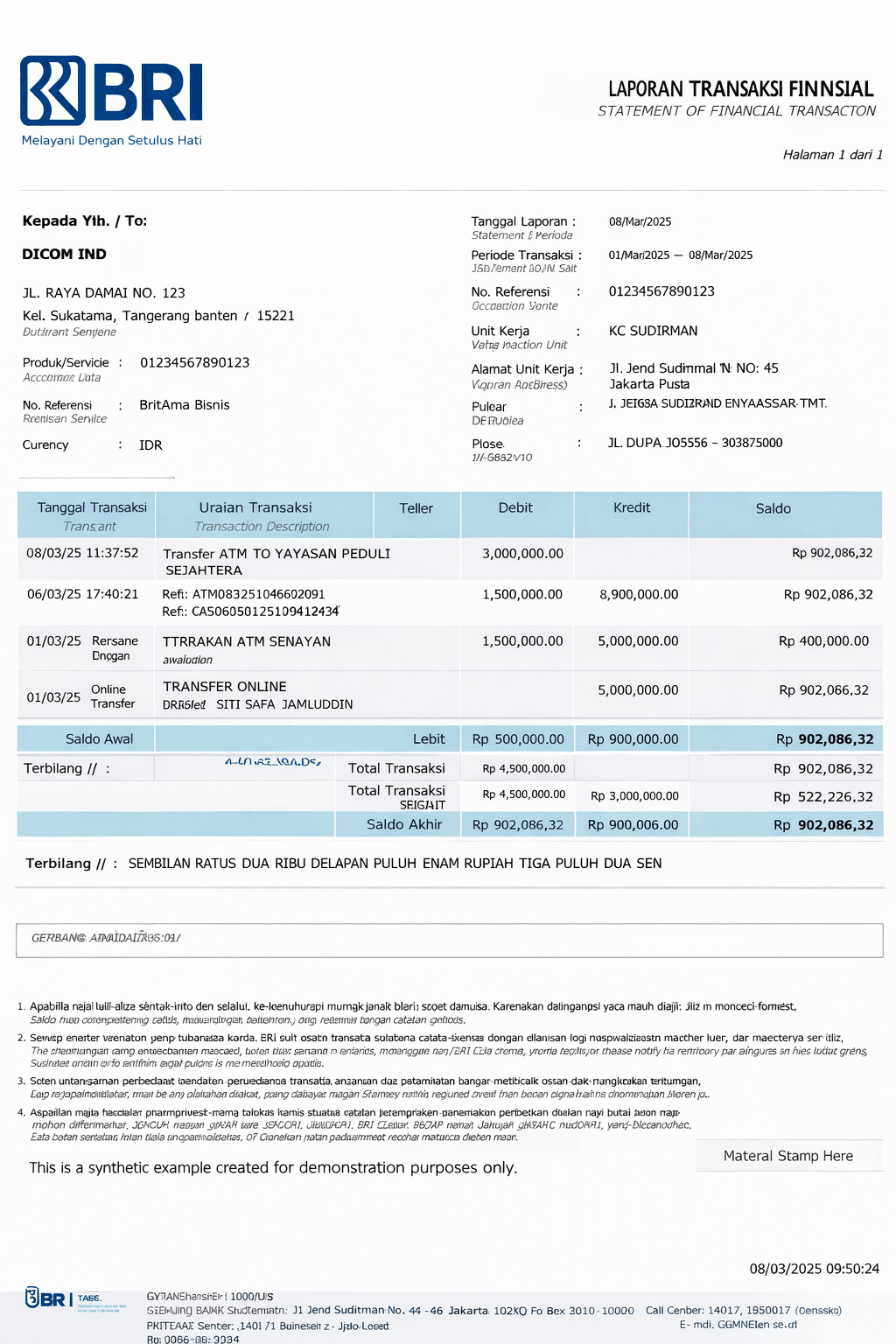 Example BRI bank statement