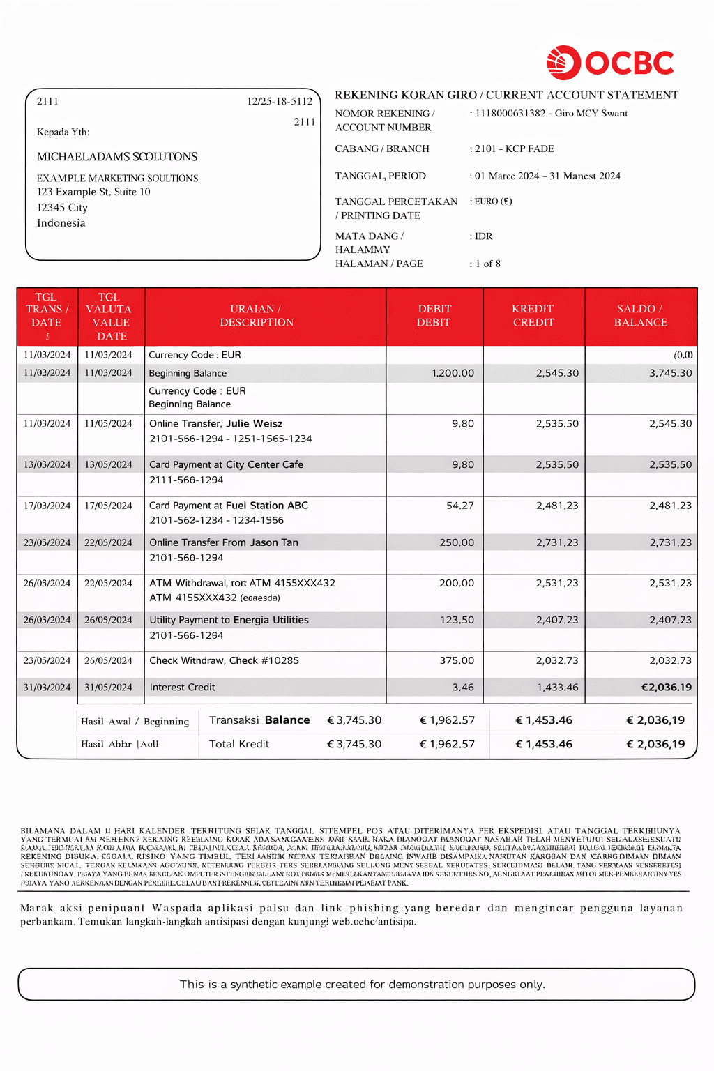 Example OCBC bank statement