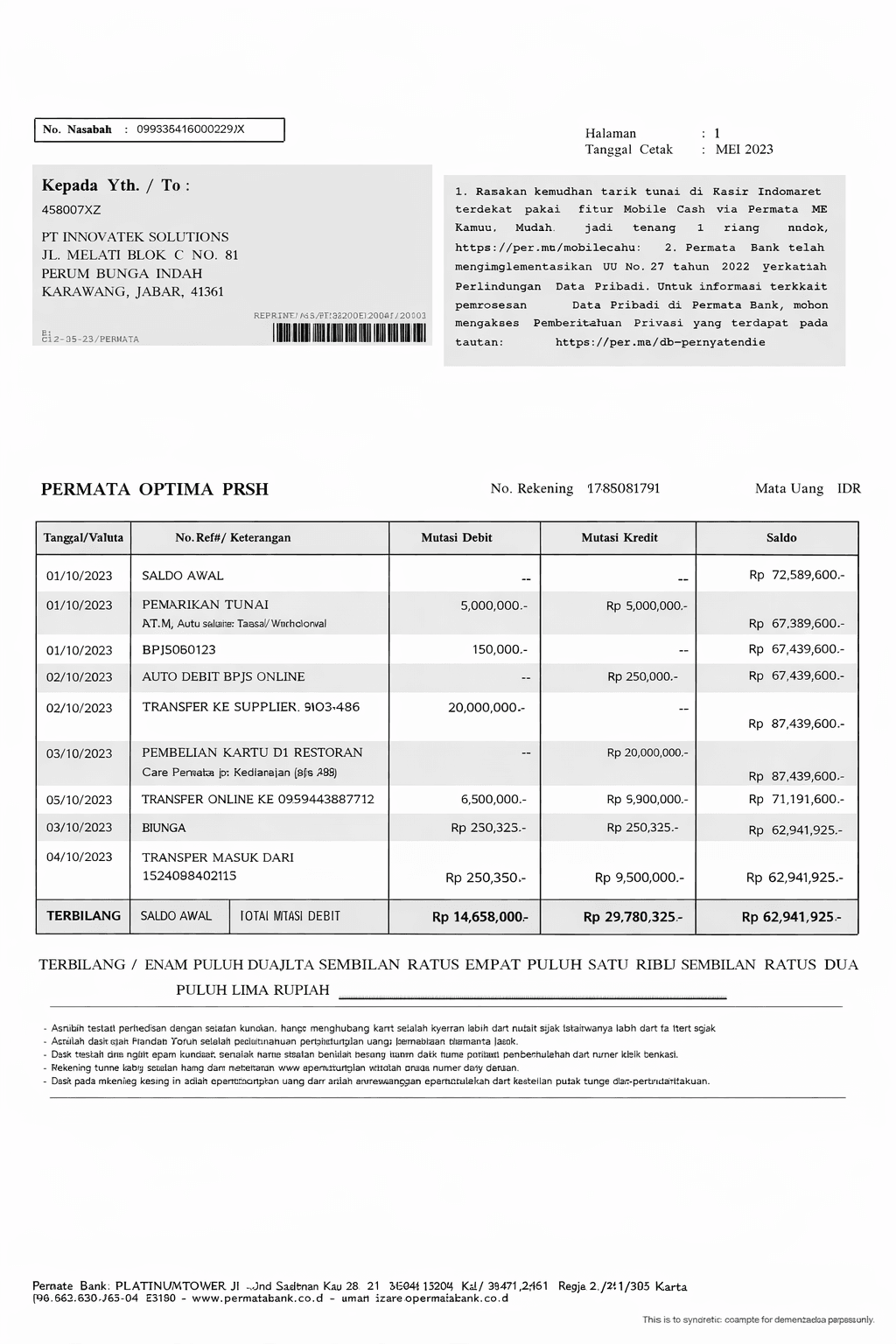 Example Permata bank statement