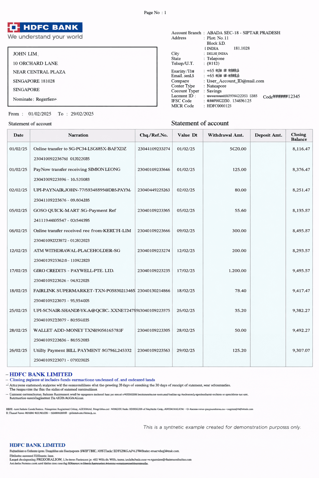 HDFC Bank statement