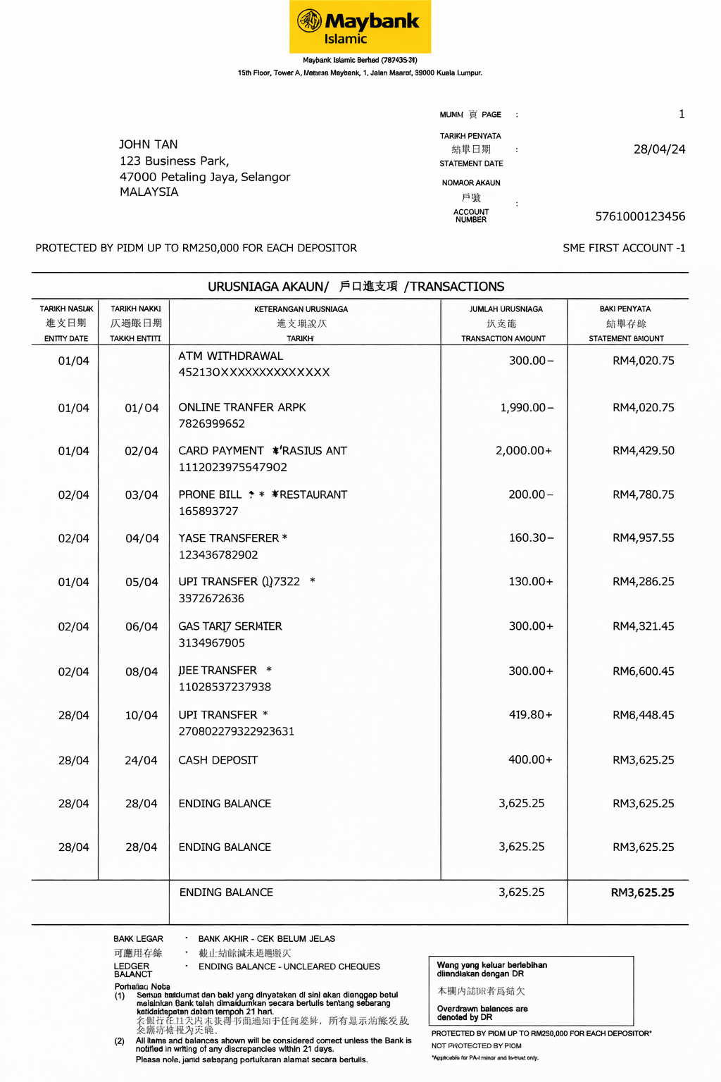 Example Maybank Islamic bank statement