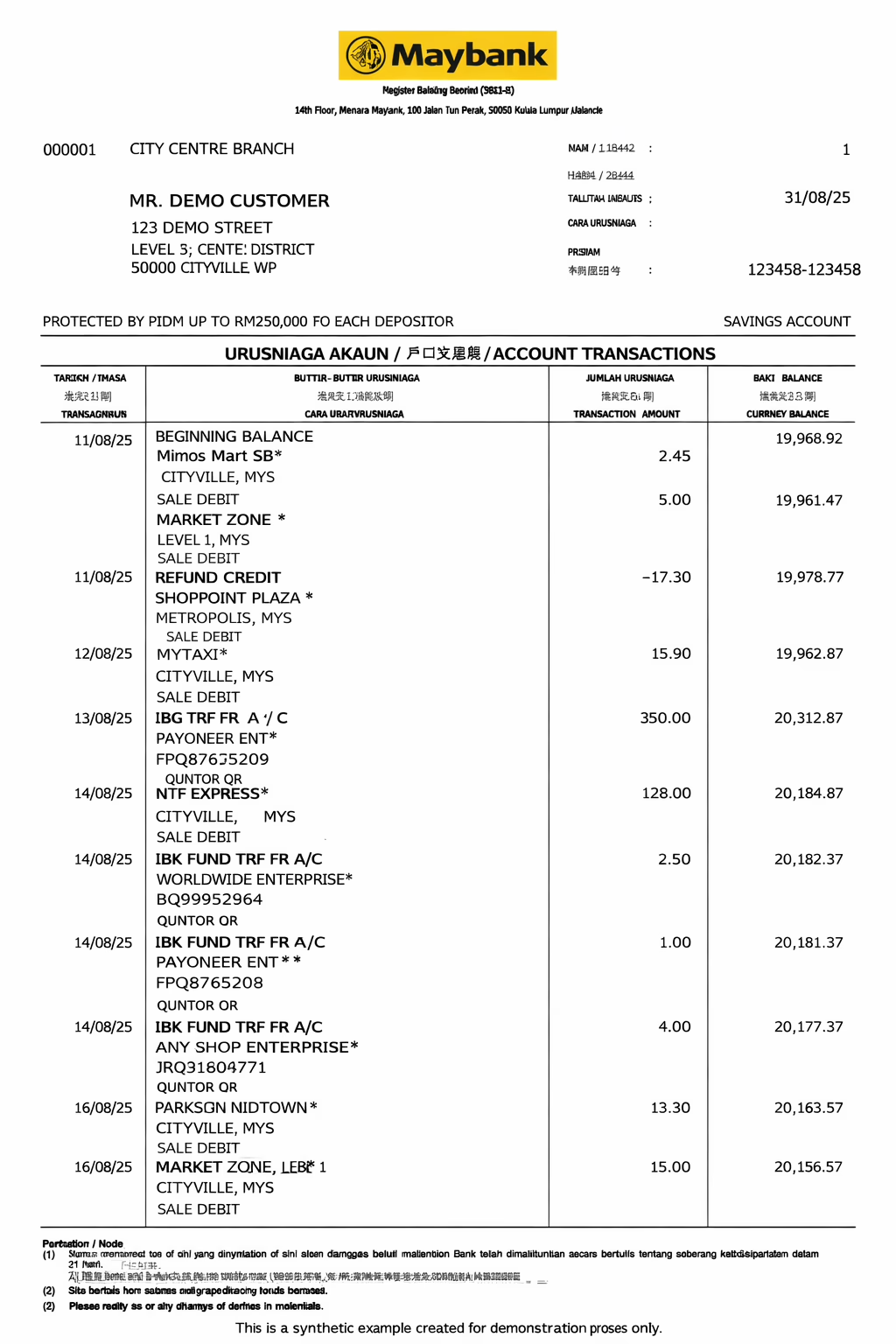 Example Maybank bank statement