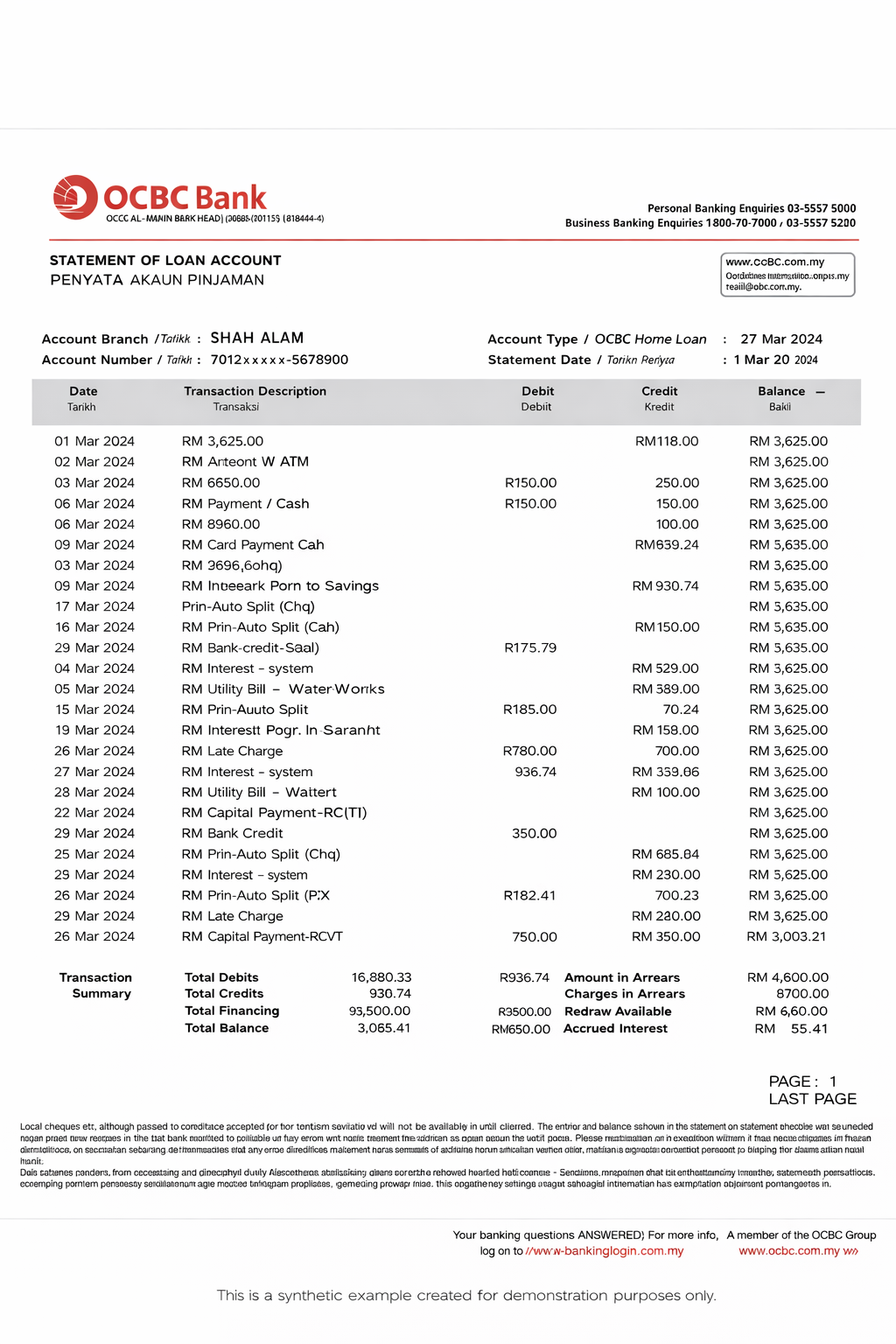 Example OCBC bank statement