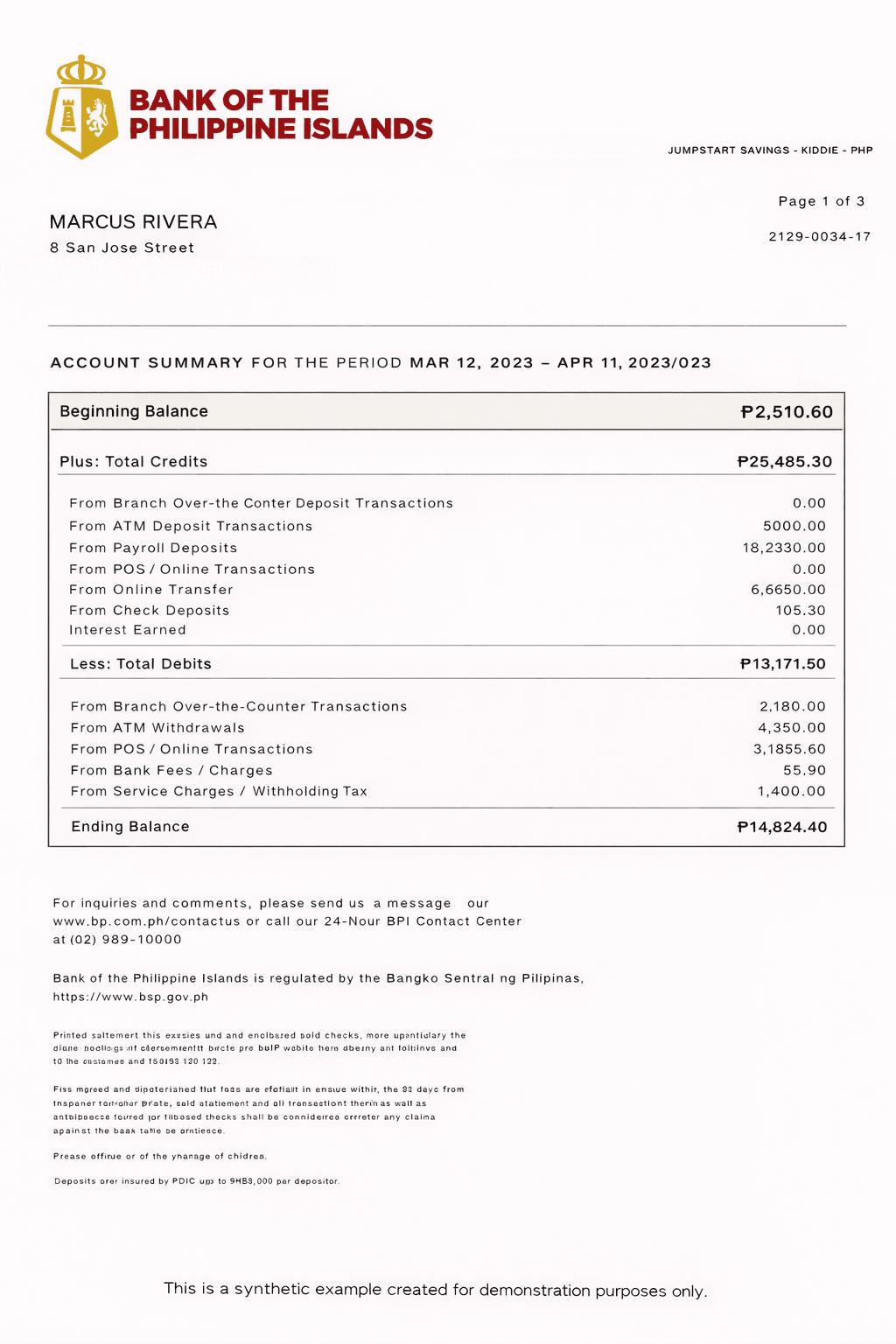 Example BPI bank statement