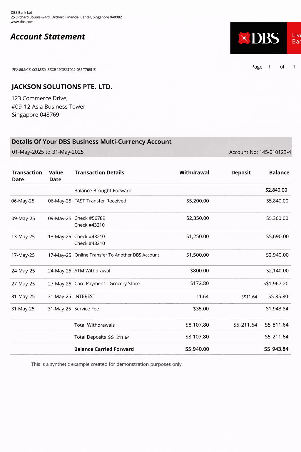 Example DBS bank statement