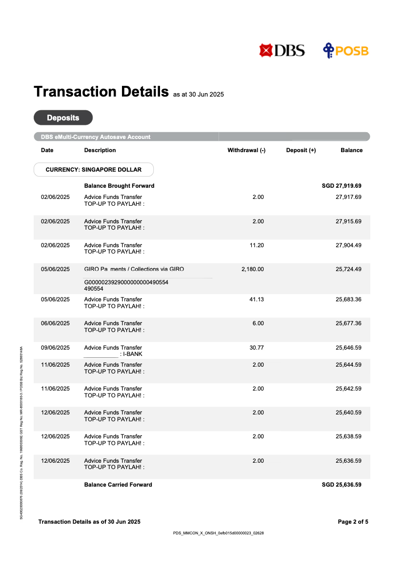 Example DBS bank statement