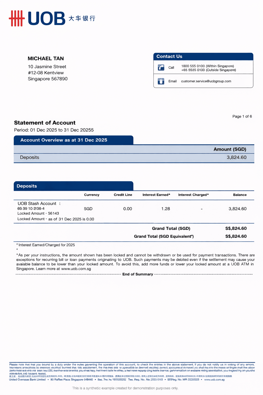 Example UOB bank statement