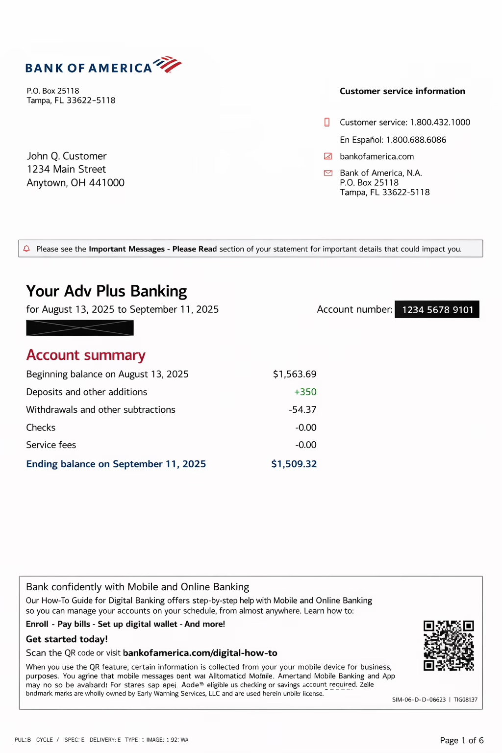 Bank of America bank statement