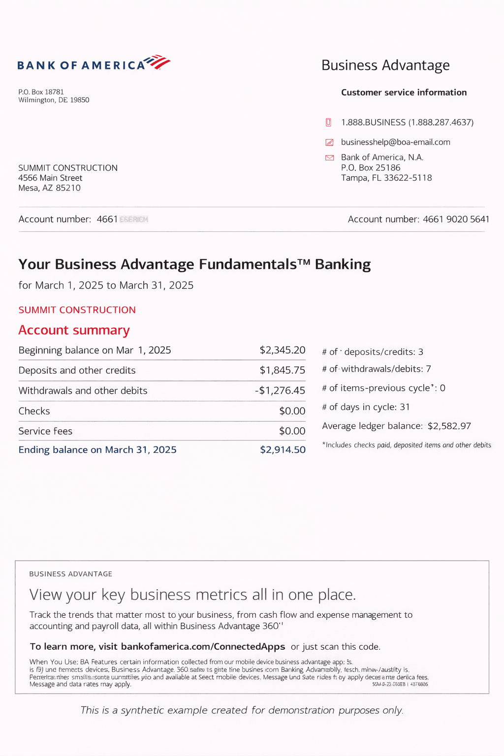 Example BofA bank statement