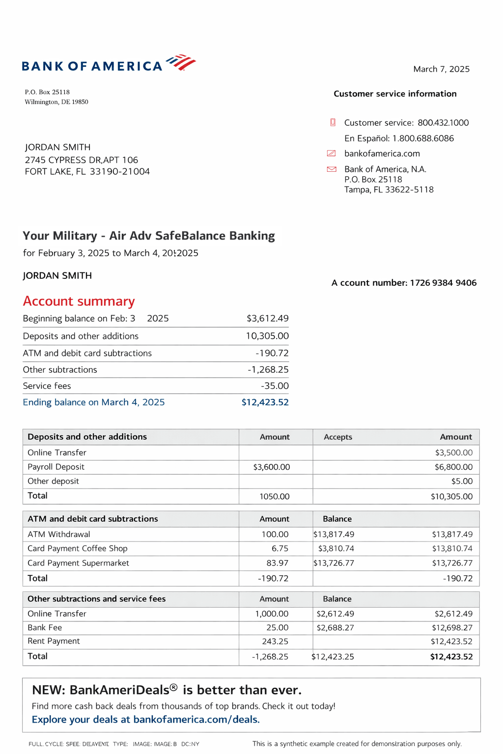 Example BofA bank statement