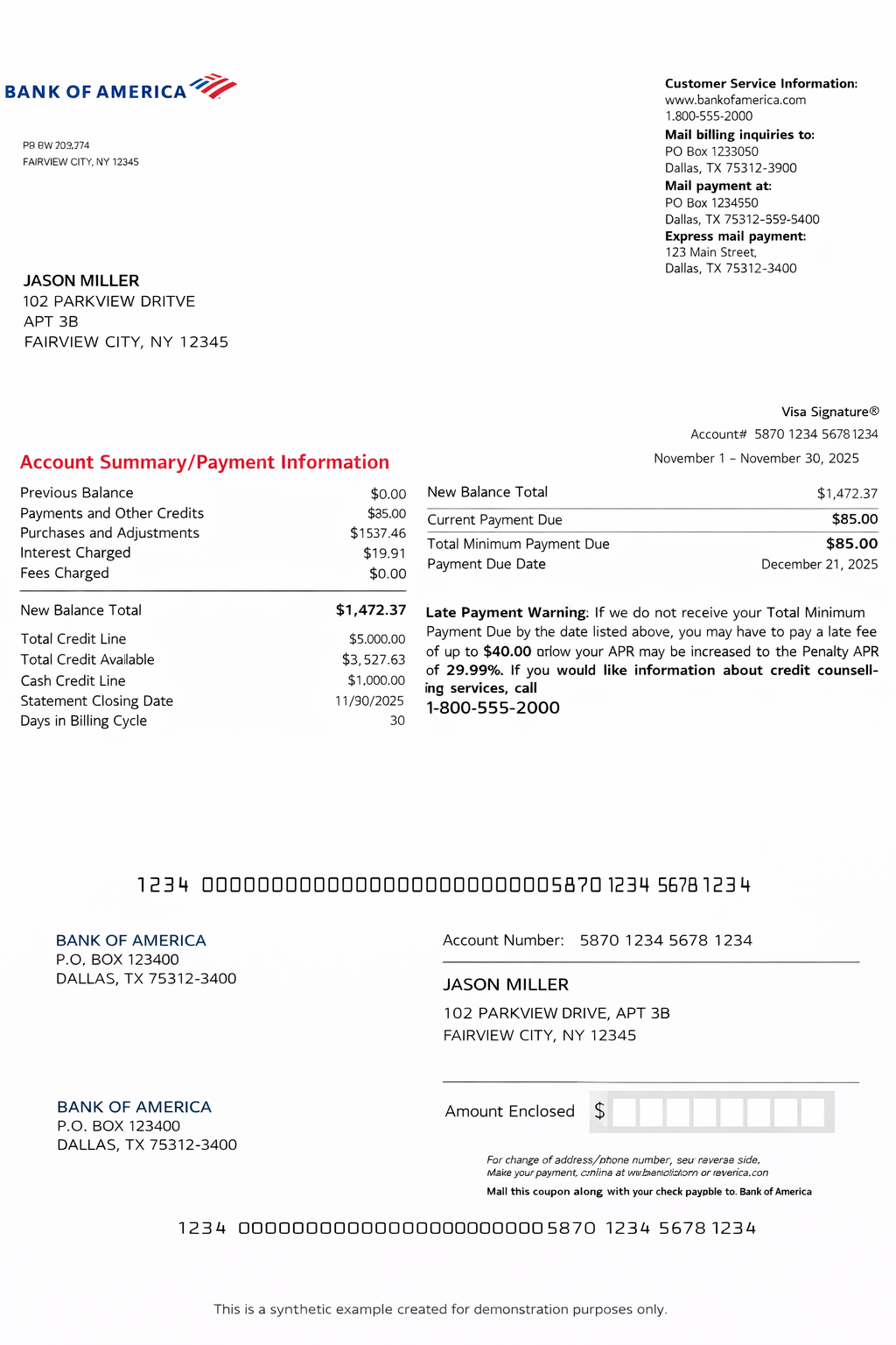 Example BofA credit card statement