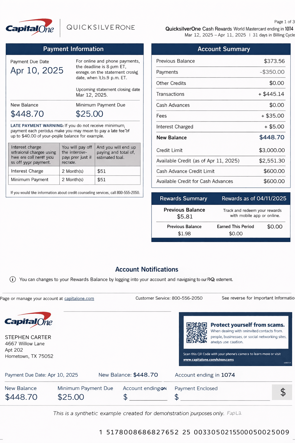 Example Capital One credit card statement