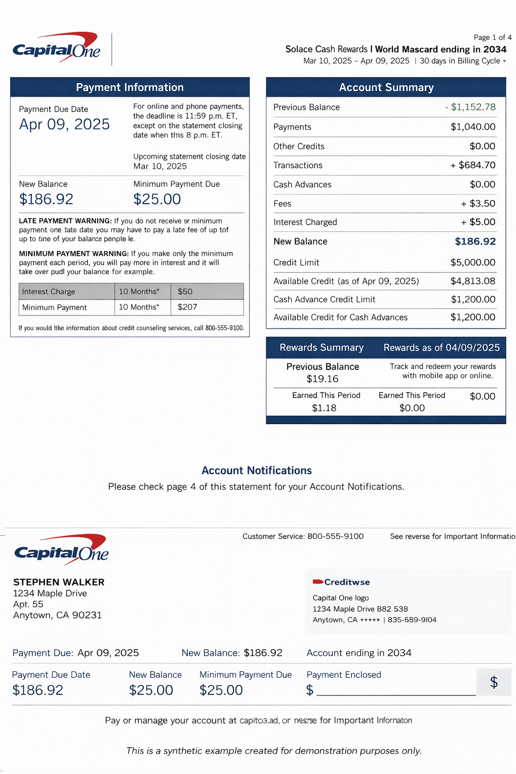 Example Capital One credit card statement