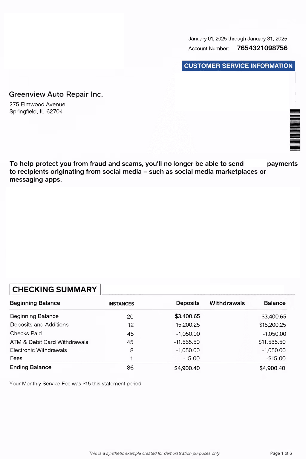 Example extracto bancario de Chase