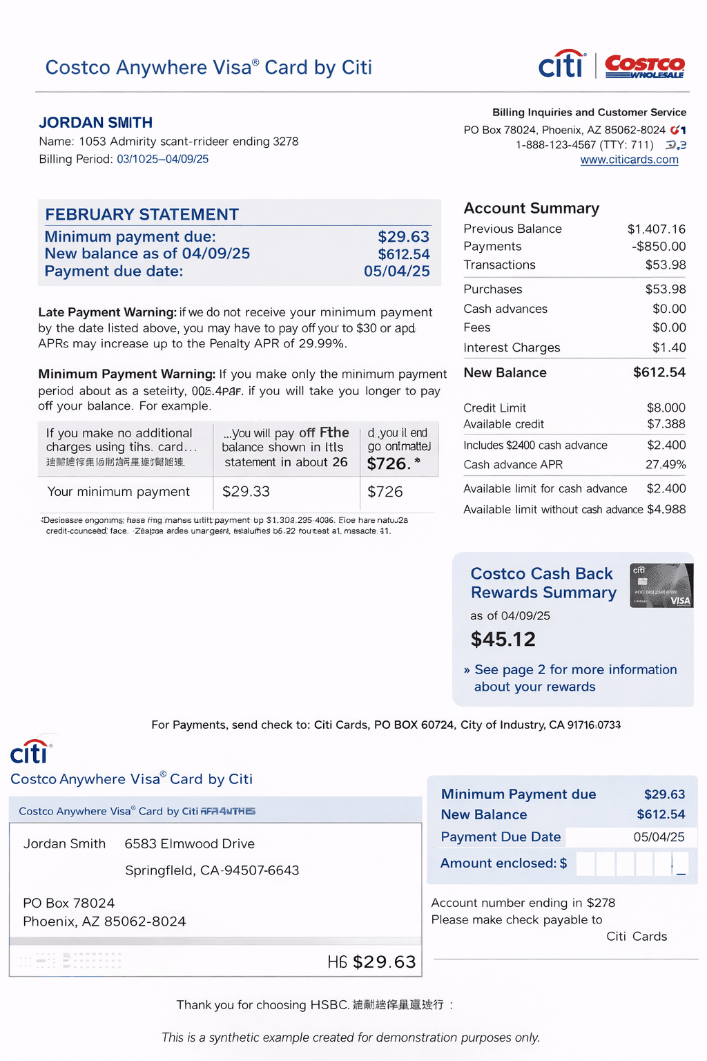 Example Citi credit card statement