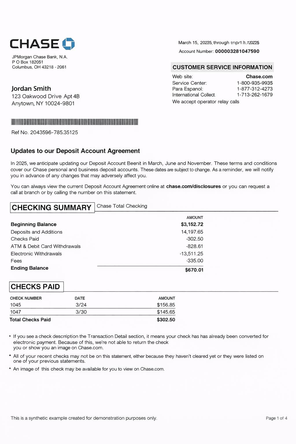 Example Chase bank statement