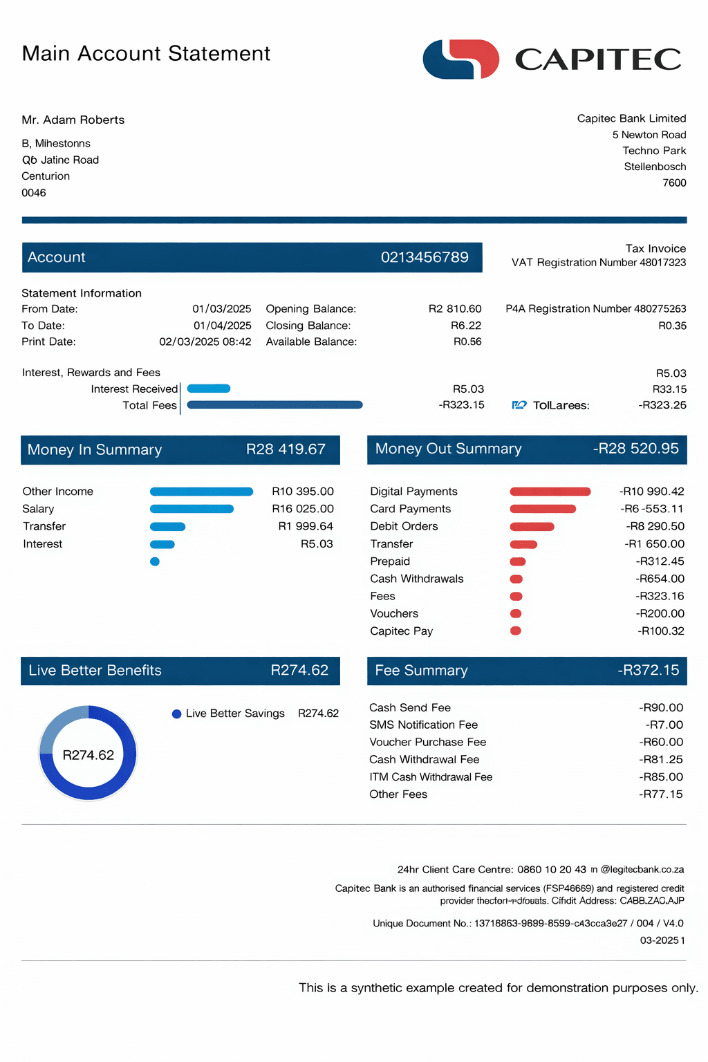 Example Capitec bank statement