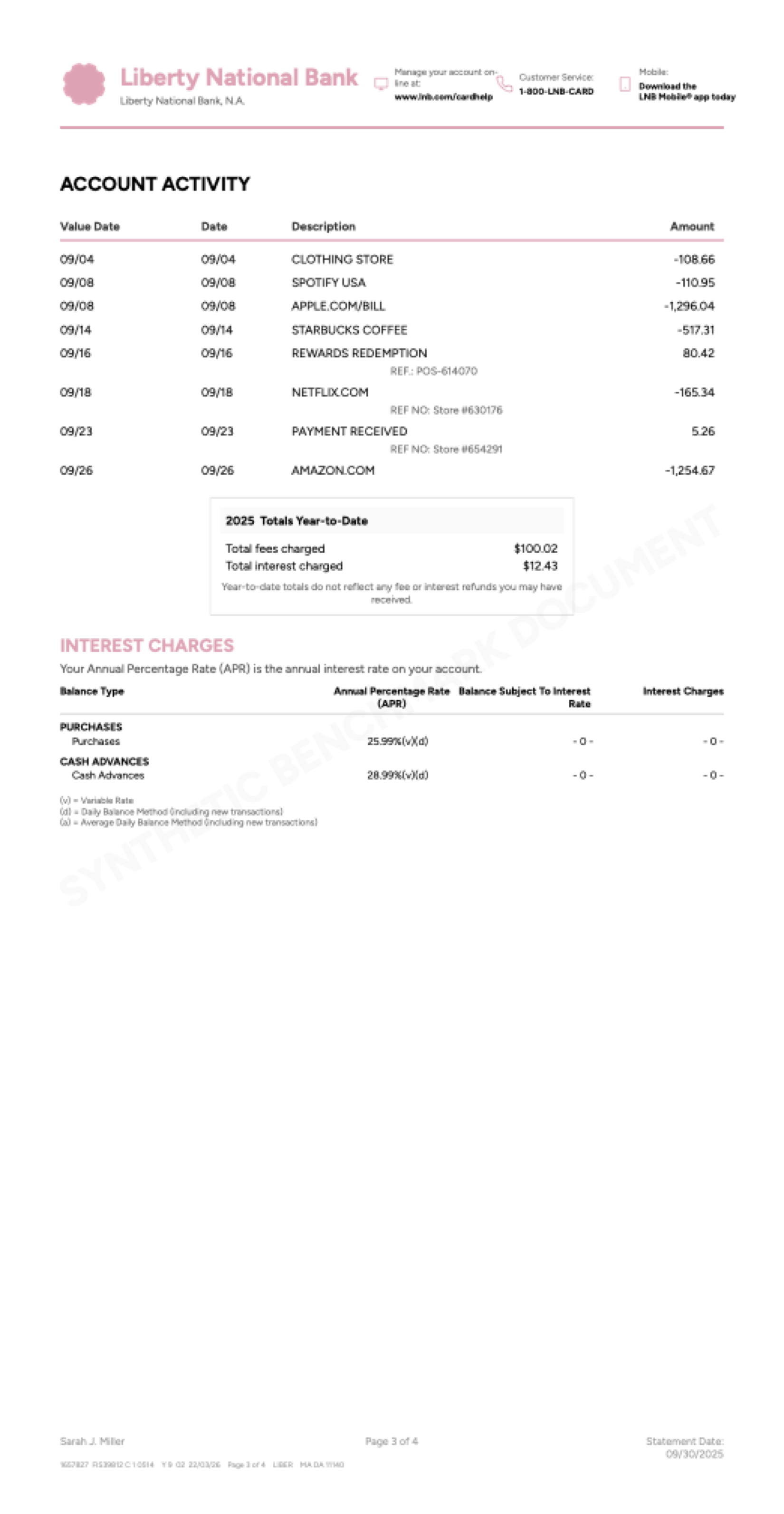 US credit card statement
